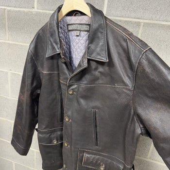1990s Faded Leather Car Coat Chore Jacket