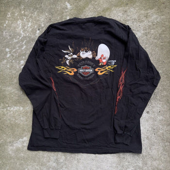 2000S HARLEY DAVIDSON TAZ LOONEY TUNES FLAME LONGSLEEVE TEE