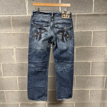 2000s Y2K Baggy Embroidered Faded Jeans