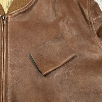 BROWN FULL GRAIN COW LEATHER CUSTOM OVERSIZED BASEBALL JACKET