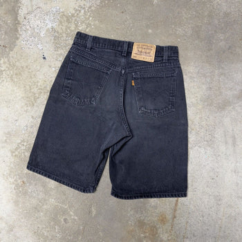 1990s LEVI’S 550 ORANGE TAB BLACK DENIM JEAN SHORTS JORTS