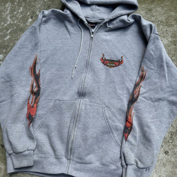 2000S HARLEY DAVIDSON FADED GREY FLAME ZIP UP HOODIE