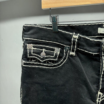 True Religion Black White Stitch Relaxed Straight Ricky Jeans