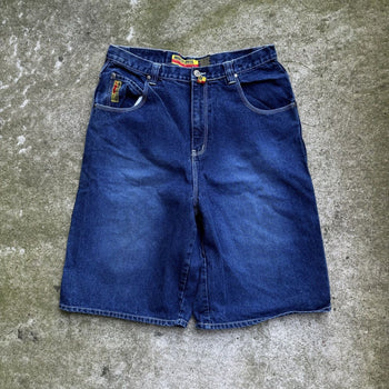 2000S Y2K BROOKLYN EXPRESS FADED DENIM JEAN SHORTS JORTS