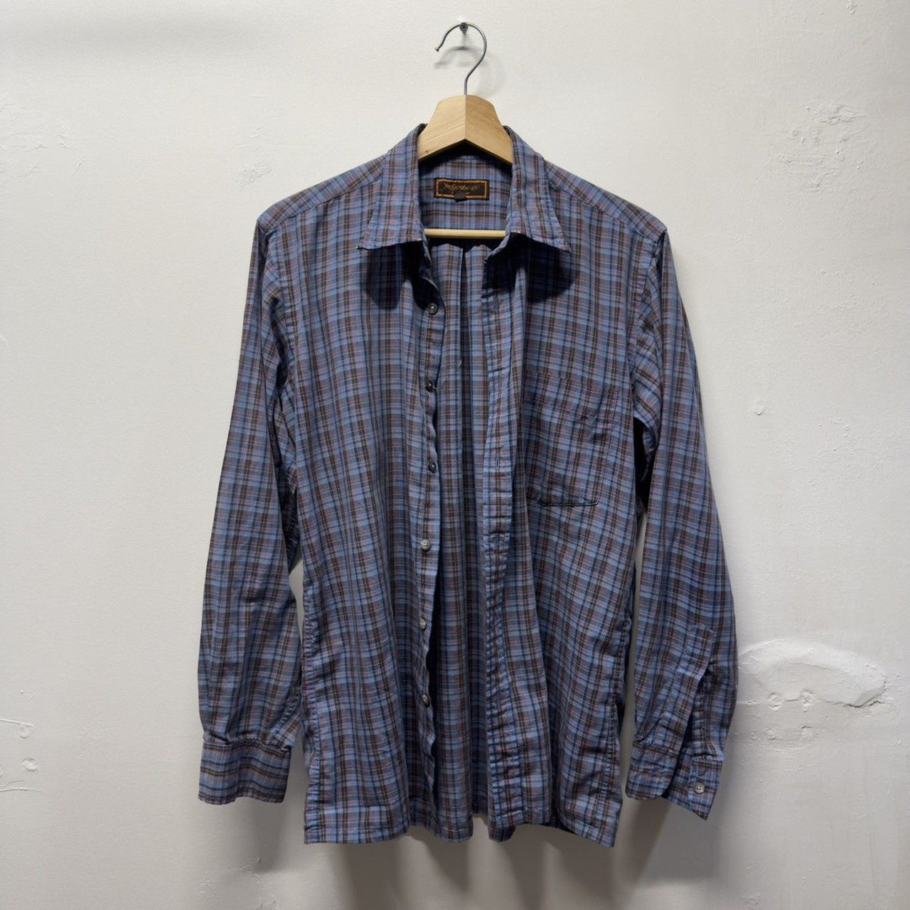 Vintage 1990s Yves Saint Laurent Plaid Shirt Faded Distressed