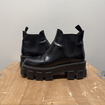 Prada Monolith Brushed Leather Lug Platform Chelsea Boots