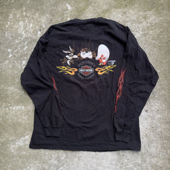 2000S HARLEY DAVIDSON TAZ LOONEY TUNES FLAME LONGSLEEVE TEE