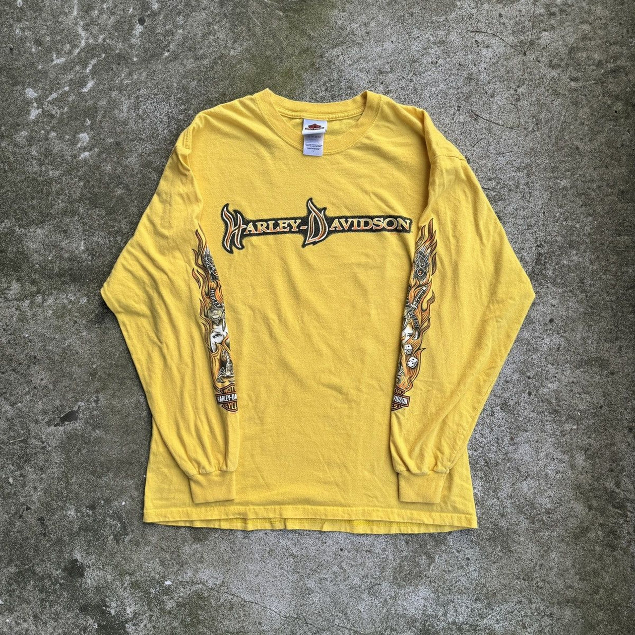 2000S HARLEY FLAME SPIDER SCORPION YELLOW LONGSLEEVE TEE