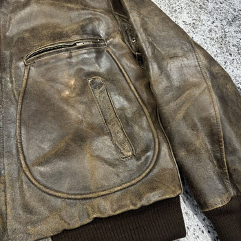 1980S/1990S BURNT THRASHED FADED OVERSIZED LEATHER JACKET