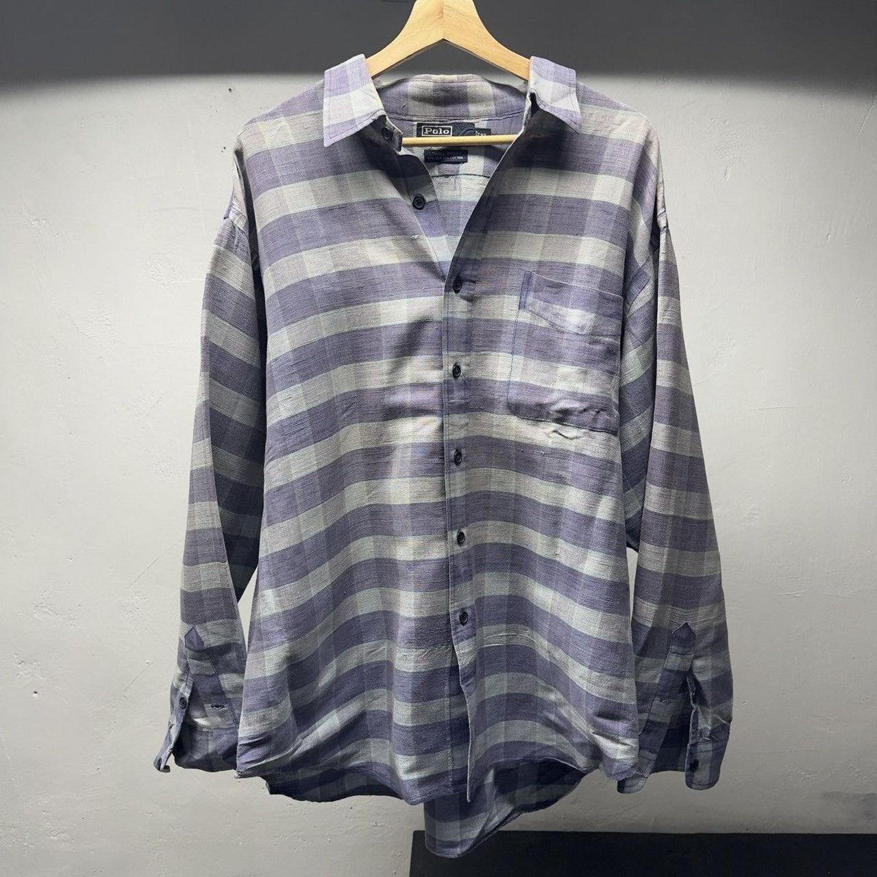 1990s Polo Ralph Lauren Plaid Striped Lowell Shirt Silk Cotton