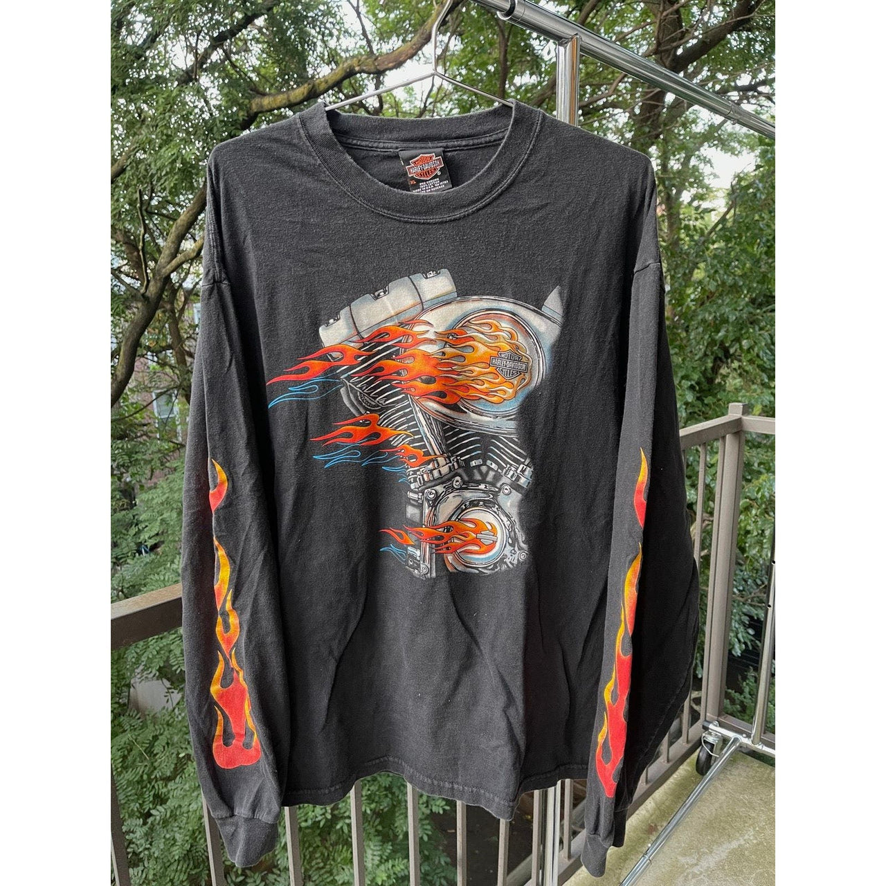 2000s HARLEY DAVIDSON FLAME ENGINE V TWIN LOGO LONGSLEEVE