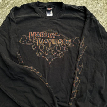 2000S HARLEY DAVIDSON FADED METAL FLAME LOGO LONGSLEEVE TEE