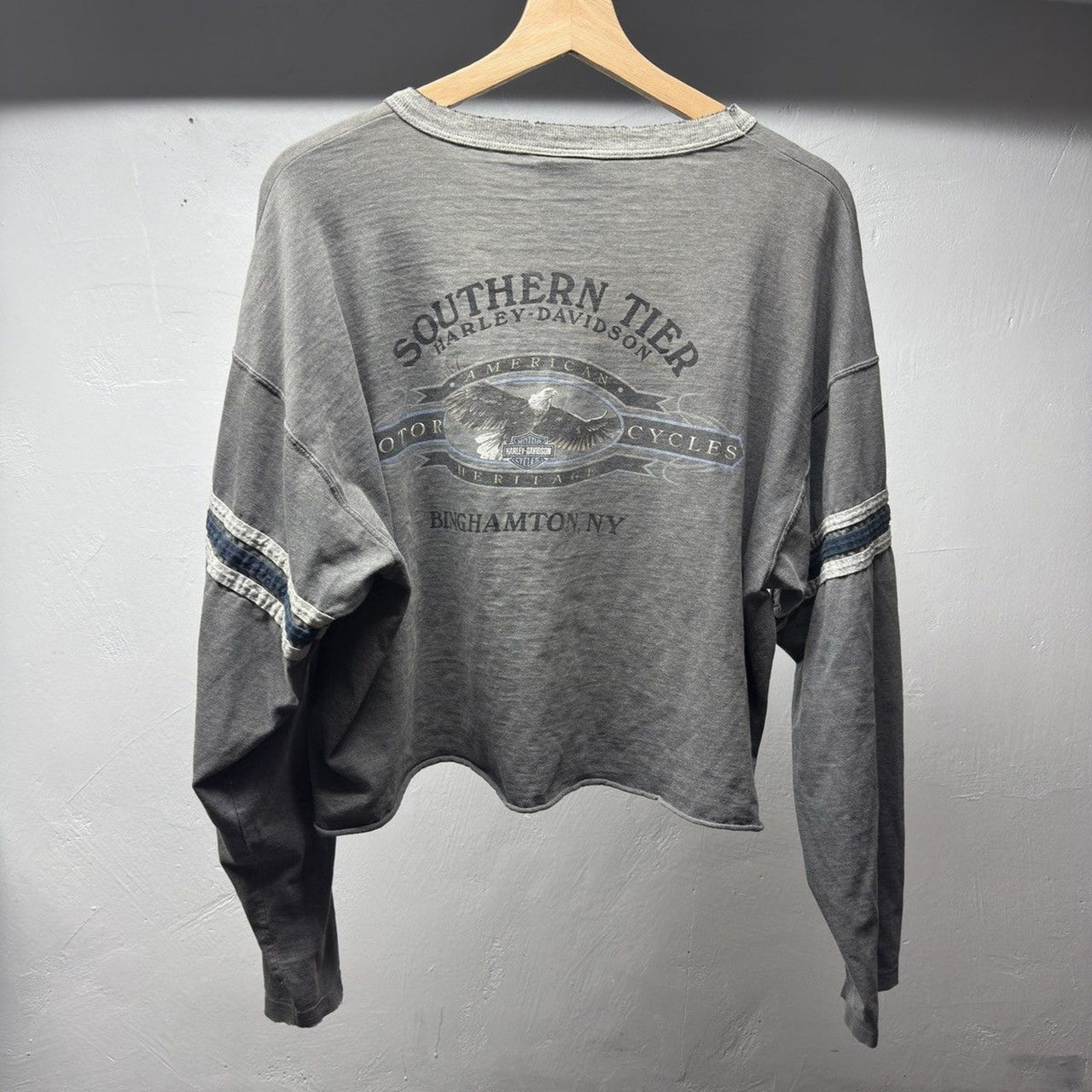 2000s Harley Davidson Faded Distressed Cropped Longsleeve Tee