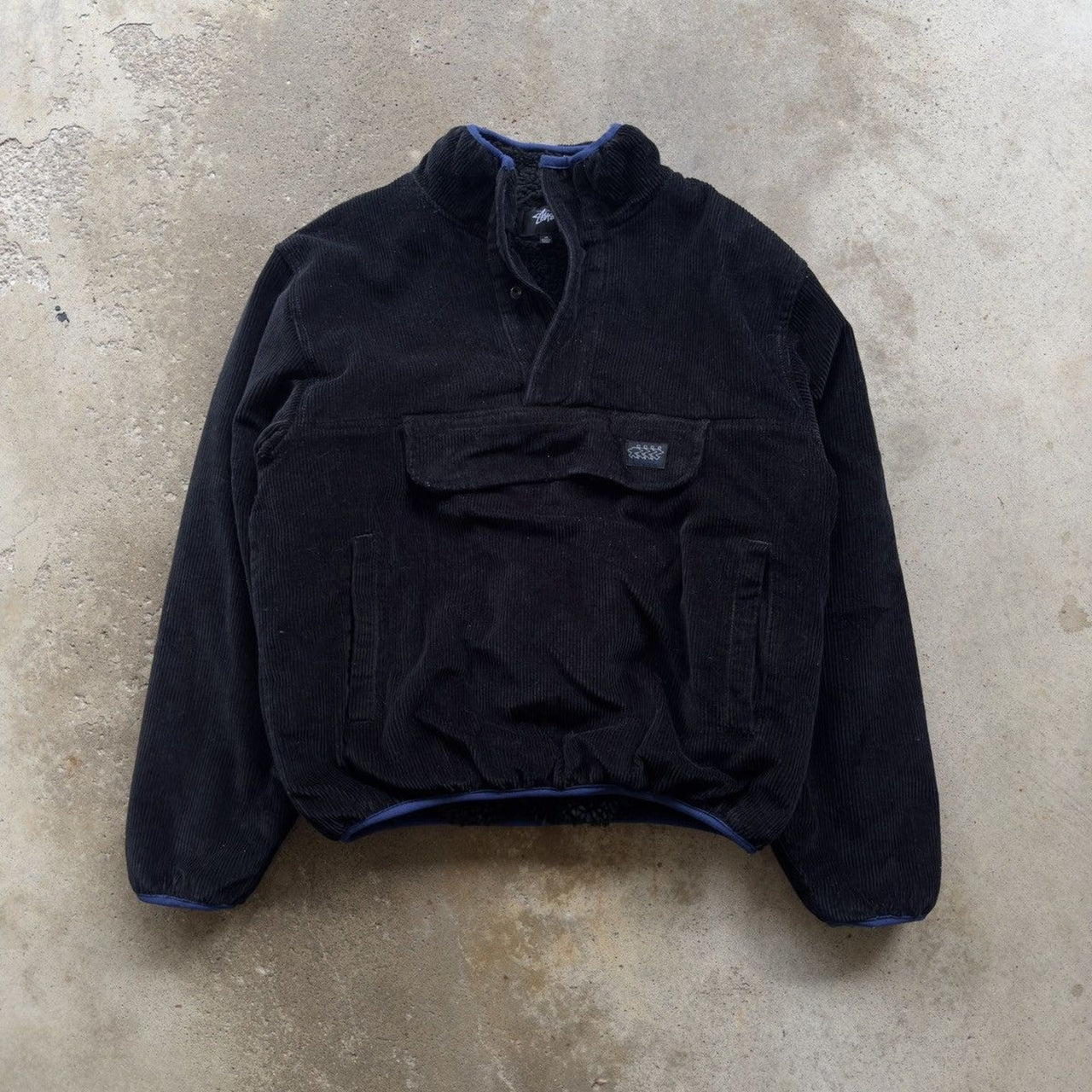 STUSSY BLACK CORDUROY SHERPA MOCK FLEECE JACKET