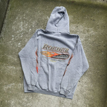 2000S HARLEY DAVIDSON FADED GREY FLAME ZIP UP HOODIE