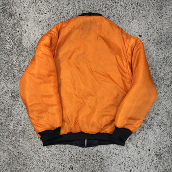 1980S REVERSIBLE NAVY ORANGE OVERSIZED MA-1 BOMBER JACKET