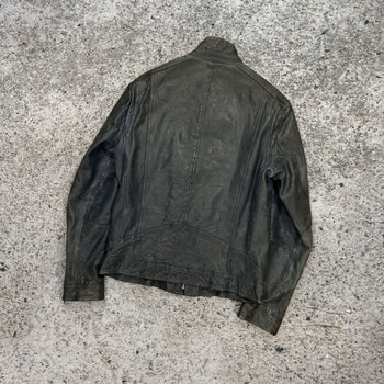 Aged Leather Double Zip Asymmetric Racer Custom Jacket