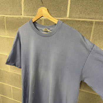1990s Faded Thrashed Distressed Periwinkle Blank Tee