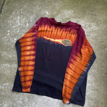 2000S HARLEY DAVIDSON FLAME LOGO TIE DYE LONGSLEEVE TEE