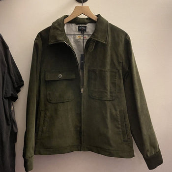 NOAH NYC CORDUROY DARK OLIVE ZIP UP TRUCKER JACKET