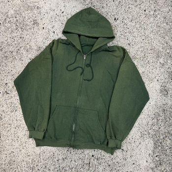 1990s OVERSIZED SUN FADED THRASHED GREEN MADE IN USA ZIP UP HOODIE