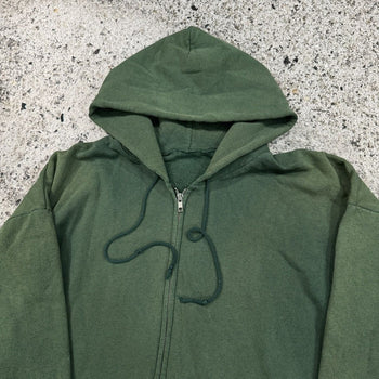 1990s OVERSIZED SUN FADED THRASHED GREEN MADE IN USA ZIP UP HOODIE