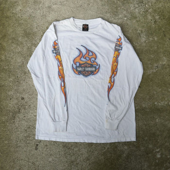 2000S HARLEY DAVIDSON FLAME LOGO WHITE LONGSLEEVE TEE