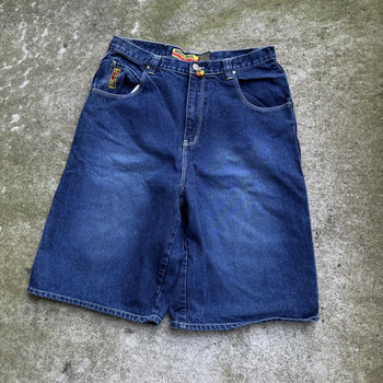 2000S Y2K BROOKLYN EXPRESS FADED DENIM JEAN SHORTS JORTS