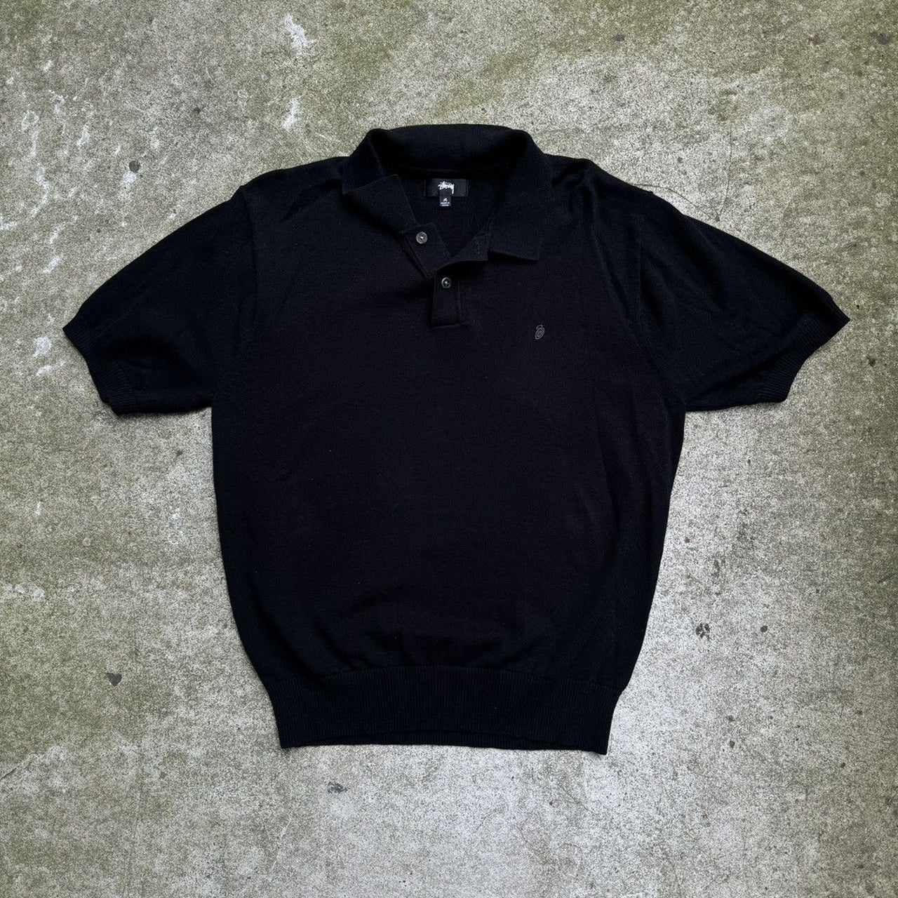 STUSSY CLASSIC BLACK POLO KNIT SWEATER