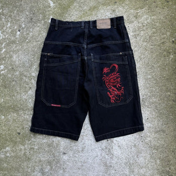 2000s Y2K BAGGY DRAGON BLACK MACHINE JNCO STYLE SHORTS JORTS