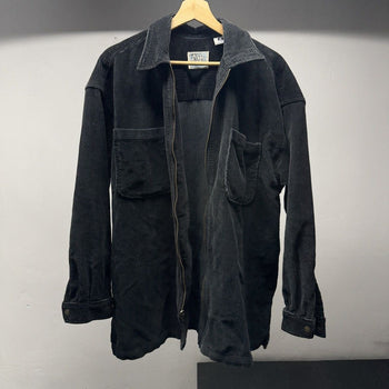 1990s Y2K Black Heavy Zip Up Corduroy Shirt Jacket