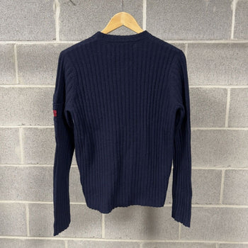 2000s Women's Abercrombie & Fitch Lambswool Navy Blue Sweater
