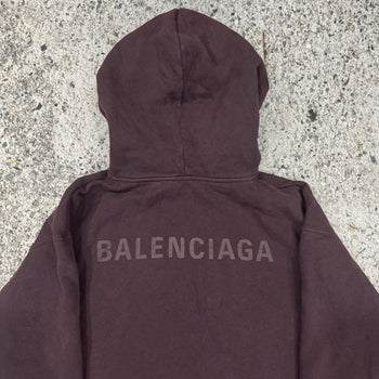 BALENCIAGA BURGUNDY LOGO PULLOVER HOODIE