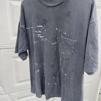 1990s Faded Black Thrashed Stained Painted Pocket Tee