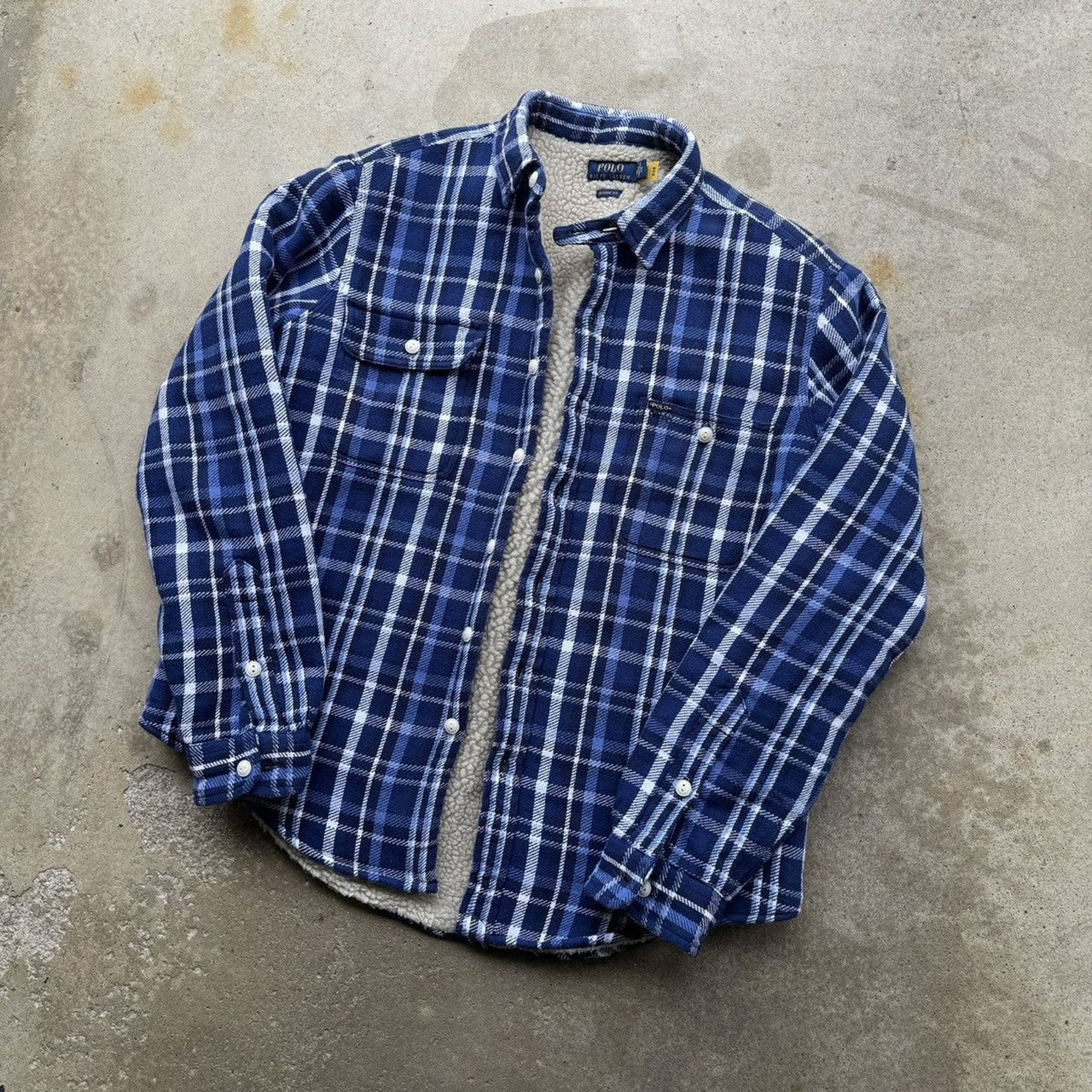 POLO RALPH LAUREN BLUE PLAID FLEECE LINED SHIRT JACKET