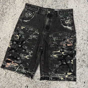Pantalones cortos vaqueros con doble rodilla y diseño de dados Baby Face Originals