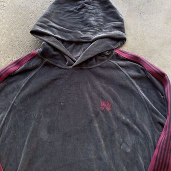 NEEDLES CHARCOAL GREY EMBROIDERED VELOUR TRACK HOODIE