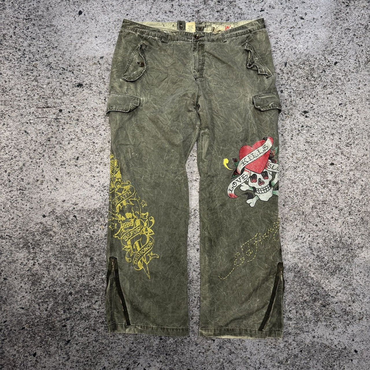 ED HARDY WIDE LEG TATTOO CARGO PANTS