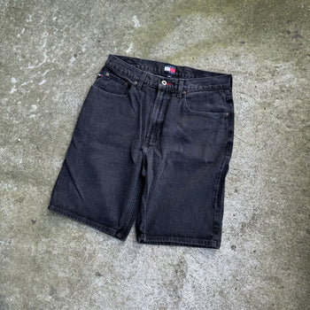 2000S FADED TOMMY HILFIGER BLACK DENIM JEAN SHORTS