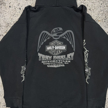 2000s Harley Davidson Faded Metal Tribal Flame Zip Up Hoodie
