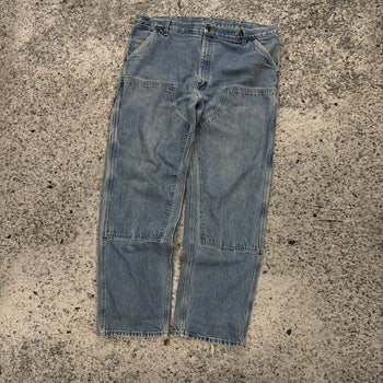 Pantalones vaqueros Carhartt de doble rodilla de la década de 1990, desgastados y desgastados