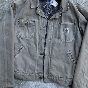 1990S CARHARTT AZTEC LINED  TRUCKER CHORE COAT JACKET