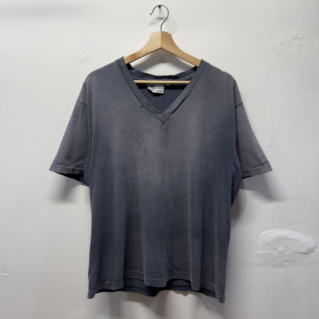 Vintage 1990s Made in USA Faded Distressed Blank V Neck Tee