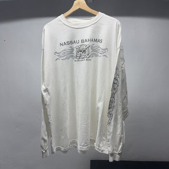 1990s Nassau Bahamas Skull Flame Longsleeve Tee Faded