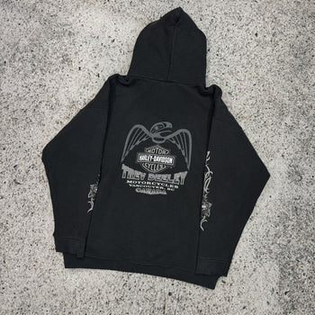 2000s Harley Davidson Faded Metal Tribal Flame Zip Up Hoodie