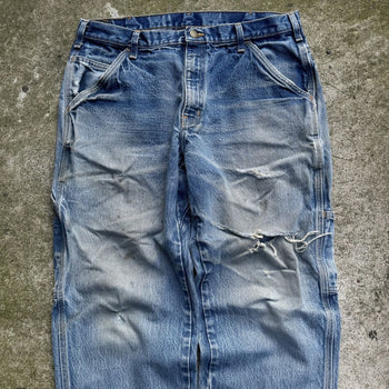 1990s THRASHED FADED MADE IN USA WORKWEAR CARPENTER DENIM JEANS