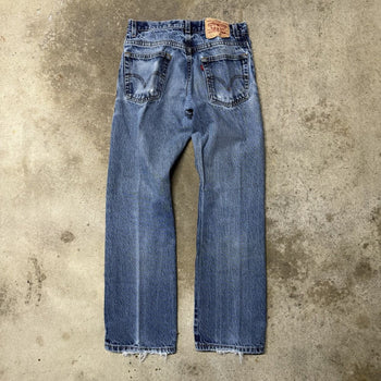 2000S THRASHED FADED LEVI’S 517 BOOT CUT DENIM JEANS