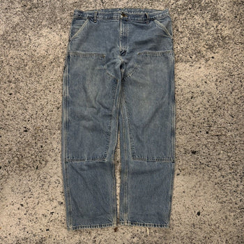 Pantalones vaqueros Carhartt de doble rodilla de la década de 1990, desgastados y desgastados