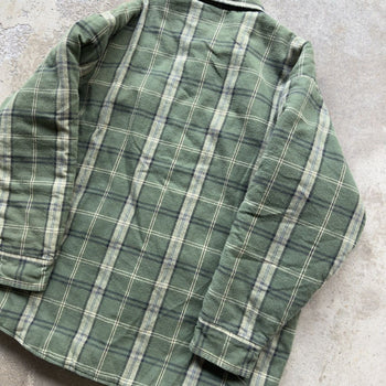 2000S GREEN QUILTED LINED PLAID SKATER GRUNGE FLANNEL