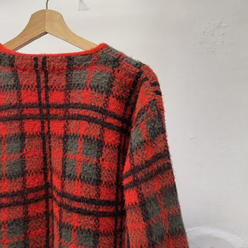 Vintage 1960s Red Plaid Acrylic Cardigan Sweater